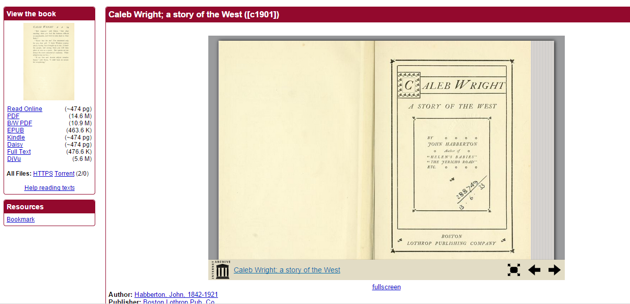 Figure 4: Caleb Wright in the Internet Archive in a completely different format with much of its material appearance preserved.