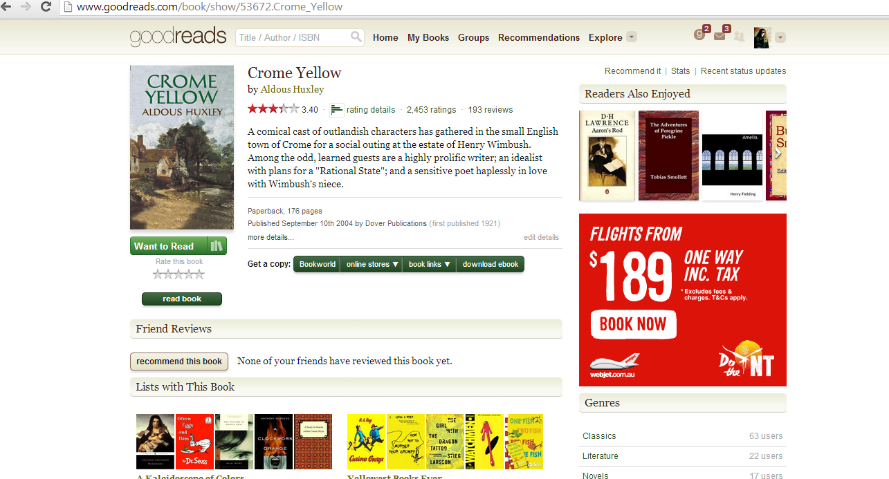 Figure 12: Crome Yellow as it appears in Goodreads