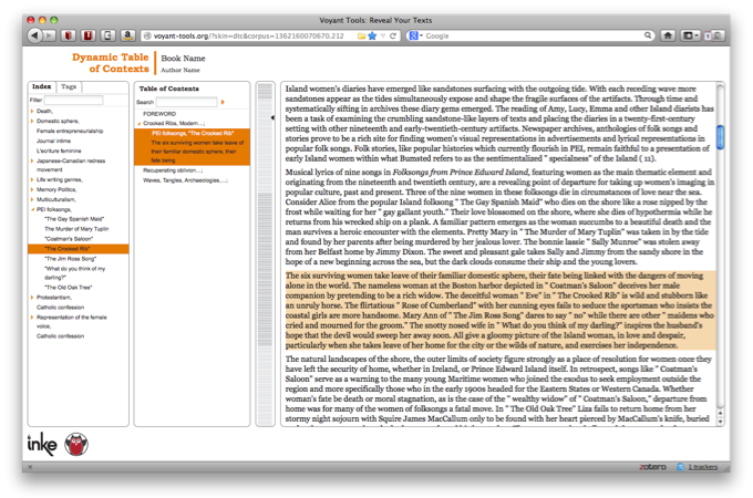 Figure 4: The Dynamic Table of Contexts began as an experimental prototype, but in its most recent form, it has been iteratively developed into a production platform for online XML publishing.